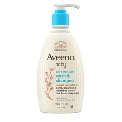 Aveeno Baby Daily Moisture Gentle Body Wash & Shampoo with Oat Extract, 2-in-1 Baby Bath Wash & Hair Shampoo, Tear- & Paraben-Free for Hair & Sensitive Skin, Lightly Scented, 12 fl. oz