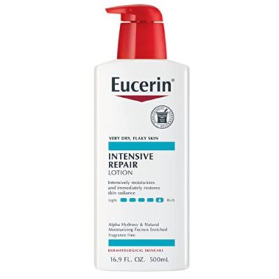 Eucerin Intensive Repair Body Lotion for Very Dry, Flaky Skin, Fragrance Free Body Moisturizer with Alpha Hydroxy, 16.9 Fl Oz Bottle