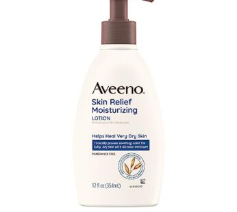 Aveeno Skin Relief 24-Hour Moisturizing Lotion for Sensitive Skin with Natural Shea Butter & Triple Oat Complex, Unscented Therapeutic Lotion for Extra Dry, Itchy Skin, 12 fl. oz