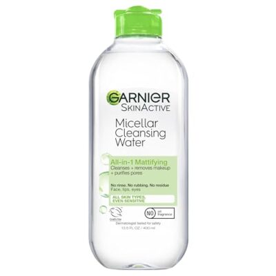 Garnier Micellar Water for Oily Skin, Facial Cleanser & Makeup Remover, Mattifying, For All Skin Types, Vegan, Cruelty Free, 13.5 Fl Oz (400mL), 1 Count