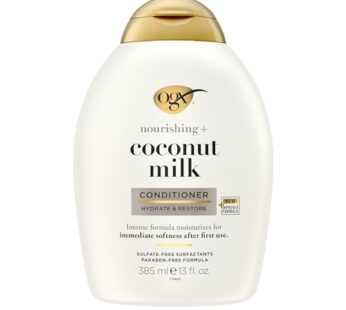 OGX Nourishing + Coconut Milk Conditioner, Hydrating & Restoring Conditioner Moisturizes for Soft Hair After the First Use, Parabens-Free, Sulfate-Free Surfactants, 13 fl. Oz