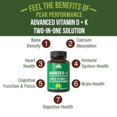 Peak Performance Advanced Vitamin D 5000 IU with All 3 Types of Vitamin K Vitamin D3 and Vitamin K2, K1, MK-7 (MK7), MK4 Supplement. 60 Small and Easy to Swallow Vegetable Pills (5000 IU) - Image 2