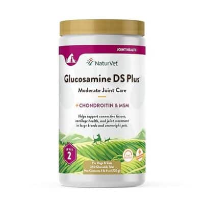 NaturVet Glucosamine DS Plus Level 2 Moderate Care Joint Support Supplement for Dogs and Cats, Chewable Tablets Time Release, Made in The USA, 240 Count