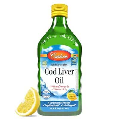 Carlson - Cod Liver Oil, 1100 mg Omega-3s, plus Vitamins A and D3, Wild Caught Norwegian Arctic Cod Liver Oil, Sustainably Sourced Nordic Fish Oil Liquid, Lemon, 500 mL (16.9 Fl Oz)