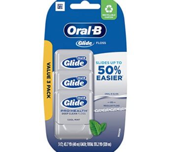 Oral-B Glide Pro-Health Dental Floss, Deep Clean Cool Mint Flavor, 40 M, 3 Count