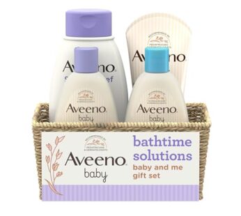 Aveeno Baby Bathtime Solutions Baby & Me Gift Set with Baby Wash & Shampoo, Calming Baby Bath, Baby Daily Moisturizing Lotion & Stress Relief Body Wash for Mom, Oatmeal, 4 Items