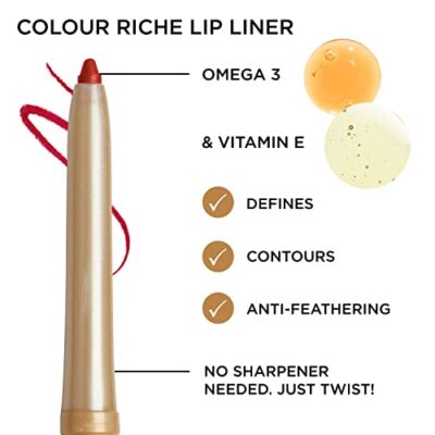 L'Oreal Paris Colour Riche Lip Liner Pencil, Creamy Lip Liner with Omega 3 and Vitamin E, 760 Timeless Coral (Peach Coral) - Image 3