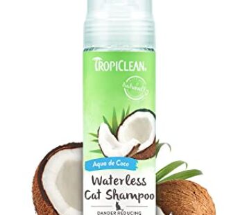 TropiClean Aqua de Coco Waterless Cat Shampoo | Cat Dandruff & Cat Allergen Reducer | Natural Dry Cat Shampoo Derived from Natural Ingredients | Made in The USA | 7.4 oz