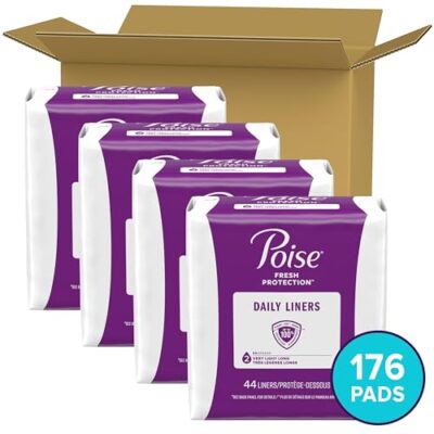 Poise Daily Liners, Incontinence Panty Liners, 2 Drop Very Light Absorbency, Long Length, 176 Count of Pantiliners (4 Packs of 44), Packaging May Vary - Image 2