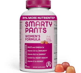 SmartyPants Women’s Multivitamin Gummies: Omega 3 Fish Oil (EPA/DHA), Methylfolate, CoQ10, Vitamin D3, C, Vitamin B12, B6, Vitamin A, K & Zinc, Gluten Free, 180 Count (30 Day Supply)