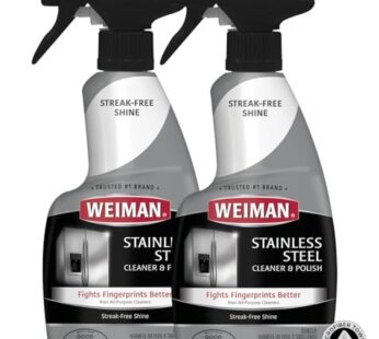 Weiman Stainless Steel Cleaner and Polish – 2 Pack – Removes Fingerprints, Residue, Water Marks and Grease from Appliances w/Buffing Towel