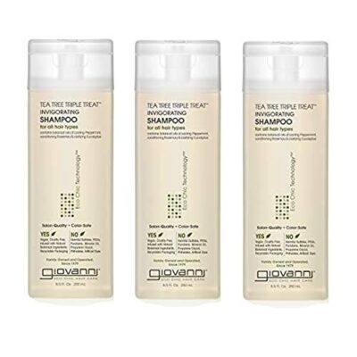 GIOVANNI Tea Tree Triple Treat Invigorating Shampoo - Cooling Peppermint, Eucalyptus & Rosemary, Strengthen & Rejuvenate Hair & Scalp, Salon Quality, Paraben Free, Tea Tree Shampoo - 8.5 oz (3 Pack)