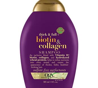 OGX Thick & Full + Biotin & Collagen Volumizing Shampoo, Nutrient-Infused Hair Shampoo with Vitamin B7 Biotin Gives Hair Volume & Body for 72+ Hours, Sulfate-Free Surfactants, 13 fl. oz