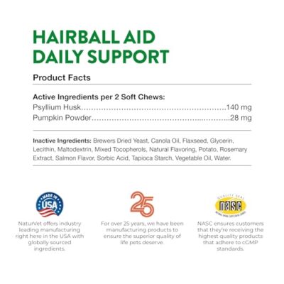NaturVet ? Hairball Aid Supplement for Cats - Plus Pumpkin ? Helps Eliminate & Prevent Hairballs ? 100 Soft Chews - Image 8