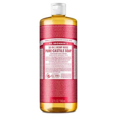 Dr. Bronner's - Pure-Castile Liquid Soap (Rose, 32 ounce) - Made with Organic Oils, 18-in-1 Uses: Face, Body, Hair, Laundry, Pets and Dishes, Concentrated, Vegan, Non-GMO