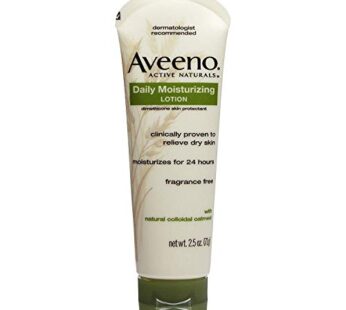 Aveeno Daily Moisturizing Body Lotion with Soothing Oat and Rich Emollients to Nourish Dry Skin, Fragrance-Free, 2.5 fl. oz (Pack of 2)