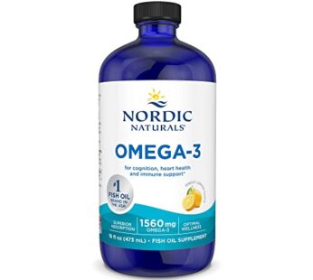 Nordic Naturals Omega-3, Lemon Flavor – 16 oz – 1560 mg Omega-3 – Fish Oil – EPA & DHA – Immune Support, Brain & Heart Health, Optimal Wellness – Non-GMO – 96 Servings