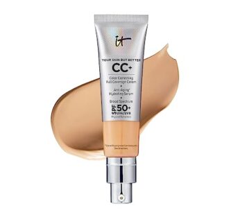 IT Cosmetics Your Skin But Better CC+ Cream, Medium Tan – Color Correcting Cream, Full-Coverage Foundation, Hydrating Serum & SPF 50+ Sunscreen – Natural Finish – 1.08 fl oz