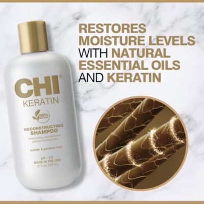 CHI Keratin Reconstructing Shampoo, Delivers Healthier Hair, Adds Shine & Helps Prevent Future Breakage, Sulfate, Paraben, & Cruelty-Free, 12 Oz - Image 3