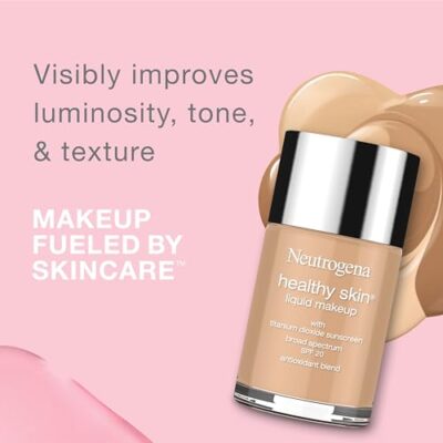 Neutrogena Healthy Skin Liquid Makeup Foundation, Broad Spectrum SPF 20 Sunscreen, Lightweight & Flawless Coverage Foundation with Antioxidant Vitamin E & Feverfew, Medium Beige, 1 fl. oz - Image 2