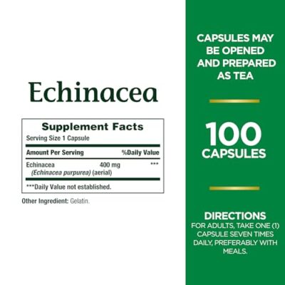 Nature's Bounty Echinacea, Herbal Supplement, Supports Immune Health, 400mg, 100 Capsules - Image 2