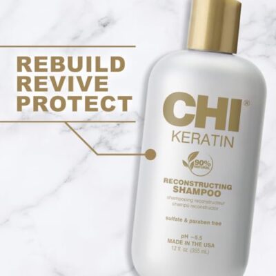 CHI Keratin Reconstructing Shampoo, Delivers Healthier Hair, Adds Shine & Helps Prevent Future Breakage, Sulfate, Paraben, & Cruelty-Free, 12 Oz - Image 2