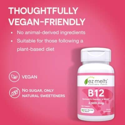 EZ Melts B12 Sublingual Vitamin 2,500 mcg, Methylcobalamin, Sugar-Free, 3-Month Supply - Image 5