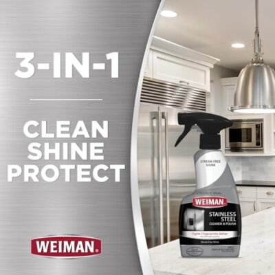 Weiman Stainless Steel Cleaner and Polish - 2 Pack - Removes Fingerprints, Residue, Water Marks and Grease from Appliances w/Buffing Towel - Image 2