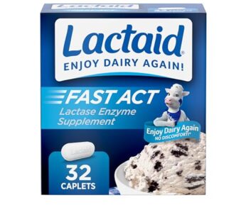 Lactaid Fast Act Lactose Intolerance Relief Caplets with Lactase Enzyme to Prevent Gas, Bloating & Diarrhea Due to Lactose Sensitivity, Ideal for Travel & On-The-Go, 32 Packs of 1-count