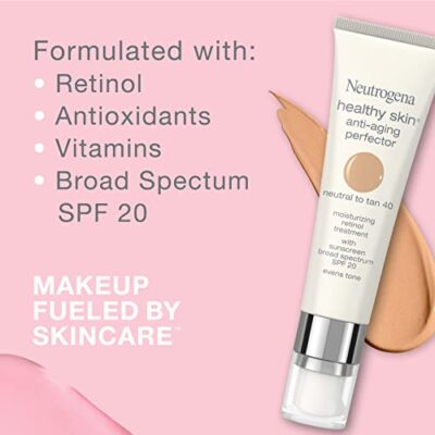 Neutrogena Retinol Treatment and Tinted Facial Moisturizer, Healthy Skin Anti-Aging Perfector with Broad Spectrum SPF 20 Sunscreen with Titanium Dioxide, 40 Neutral to Tan, 1 fl. oz - Image 2