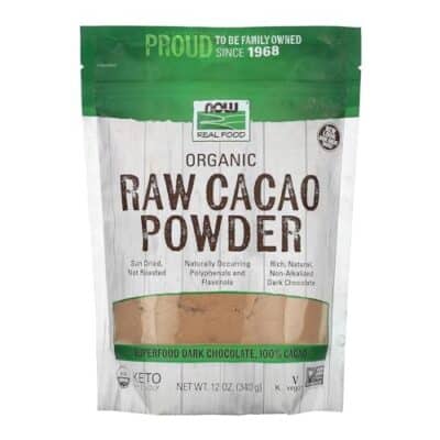 NOW Foods, Organic Raw Cacao Powder, with Polyphenols and Flavonols, Sun-Dried, Intensely Rich Flavor, 12-Ounce (Packaging May Vary)