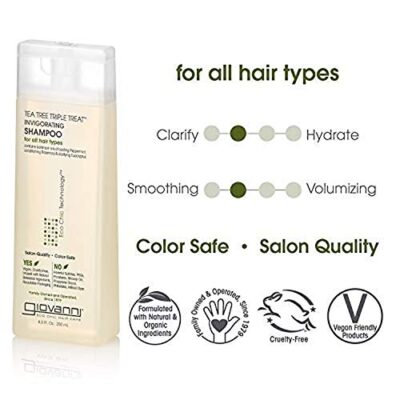 GIOVANNI Tea Tree Triple Treat Invigorating Shampoo - Cooling Peppermint, Eucalyptus & Rosemary, Strengthen & Rejuvenate Hair & Scalp, Salon Quality, Paraben Free, Tea Tree Shampoo - 8.5 oz (3 Pack) - Image 2