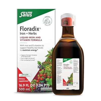 Floradix Iron & Herbs - Liquid Herbal Supplement for Energy Support - Iron Supplement with Vitamin C & B Complex Vitamins - Liquid Iron Supplement for Men & Women - 17 oz