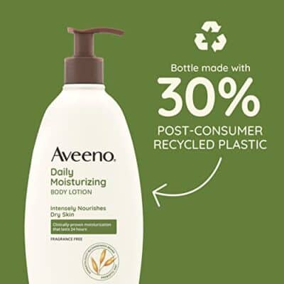 Aveeno Daily Moisturizing Body Lotion with Soothing Prebiotic Oat, Gentle Lotion Nourishes Dry Skin With Moisture, Paraben-, Dye- & Fragrance-Free, Non-Greasy & Non-Comedogenic, 12 fl. Oz - Image 5