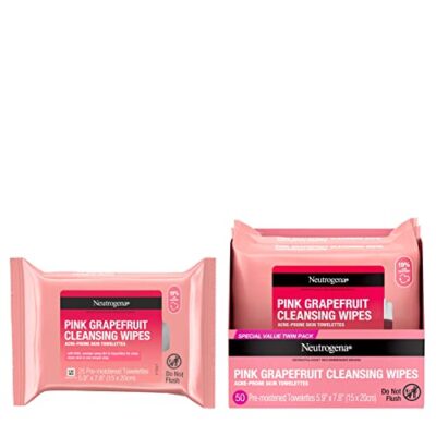 Neutrogena Makeup Remover Wipes, Facial Cleansing Wipes Suitable for Oily & Acne Prone Skin, Wipes Away Bacteria, Dirt & Oil, Scented Facial Wipes with Pink Grapefruit Extract, 25 Count (Pack of 2) - Image 2