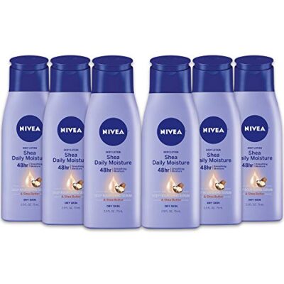 NIVEA Shea Nourish Body Lotion, Dry Skin Lotion with Shea Butter, Pack of 6, 2.5 Fl Oz Travel Size Toiletries