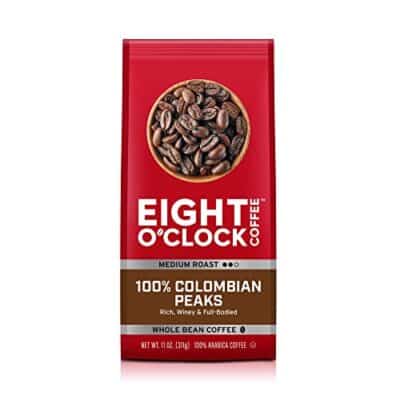 Eight O'Clock Coffee 100% Colombian Peaks & Arabica, Medium Roast, Whole Bean Coffee, Kosher Certified, 11 Oz