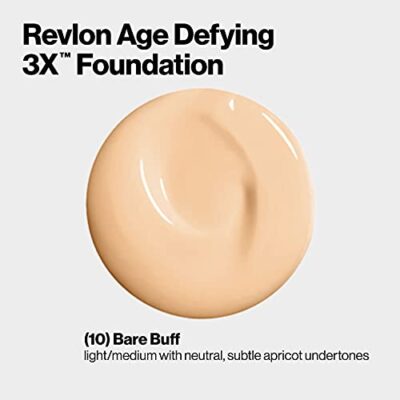 Revlon Liquid Foundation, Age Defying 3XFace Makeup, Anti-Aging and Firming Formula, SPF 30, Longwear Medium Buildable Coverage with Natural Finish, 010 Bare Buff, 1 Fl Oz - Image 3