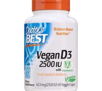 Doctor’s Best Vitamin D3 2500IU with Vitashine D3, Non-GMO, Vegan, Gluten & Soy Free, Regulates Immune Function, Supports Healthy Bones, 60 Count