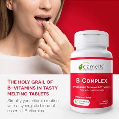 EZ Melts Dissolvable Vitamin B-Complex Tablet with Methyl B12 & Methyl Folate, Sugar-Free, 2-Month Supply - Image 2