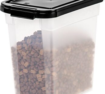 IRIS USA WeatherPro Airtight Pet Food Storage Container, Up to 10 lbs, for Dog Cat Bird and Other Pet Food Storage Bin, Keep Fresh, Translucent Body, BPA Free, Clear/Black