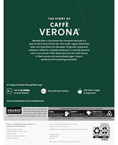 Starbucks Coffee K-Cup Pods, Caff? Verona, Dark Roast Coffee, Notes of Dark Cocoa & Caramelized Sugar, Keurig Genuine K-Cup Pods 24 Count (Pack of 2) - Image 5