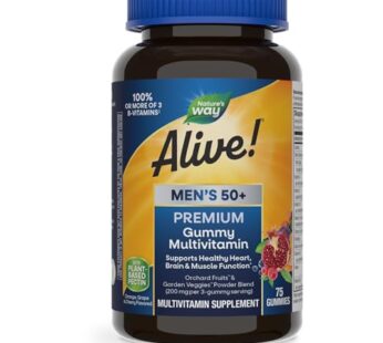 Nature?s Way Alive! Men?s 50+ Premium Gummy Multivitamin, Supports Healthy Heart, Brain & Muscle Function*, B-Vitamins, Vegetarian, Grape, Orange and Cherry Flavored, 75 Gummies (Packaging May Vary)