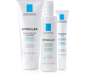 La Roche-Posay Effaclar Dermatological 3 Step Acne Treatment System, Salicylic Acid Acne Cleanser, Pore Refining Toner, and Benzoyl Peroxide Spot Treatment for Sensitive Skin, 2-Month Supply