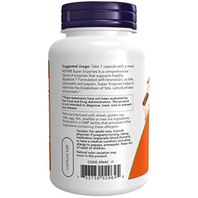 NOW Supplements, Super Enzymes, Formulated with Bromelain, Ox Bile, Pancreatin and Papain,180 Capsules - Image 3