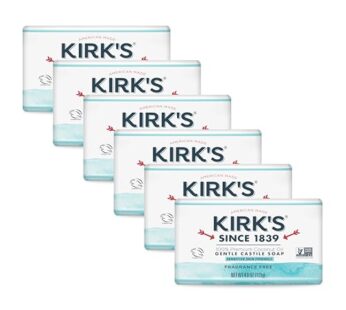 Kirk’s Castile Bar Soap for Men, Women & Children – Made with Premium Coconut Oil, Sensitive Skin Formula- Vegan & Non GMO- Fragrance Free- 4 oz. Bars 6 Pack