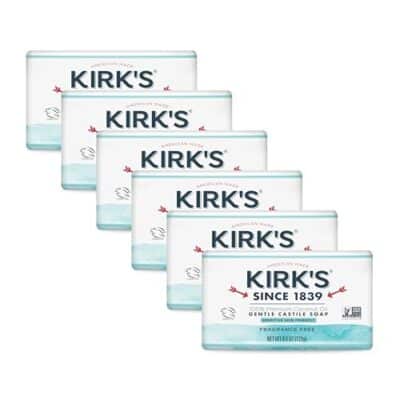 Kirk's Castile Bar Soap for Men, Women & Children - Made with Premium Coconut Oil, Sensitive Skin Formula- Vegan & Non GMO- Fragrance Free- 4 oz. Bars 6 Pack