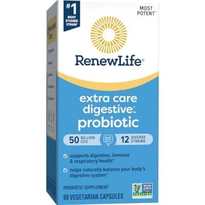 Renew Life Extra Care Digestive Probiotic Capsules, 50 Billion CFU Guaranteed, Daily Supplement Supports Immune, Digestive, Respiratory Health(1), L. Rhamnosus GG, Dairy, Soy and Gluten-Free, 90 Count - Image 7