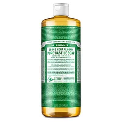 Dr. Bronner's - Pure-Castile Liquid Soap (Almond, 32 ounce) - Made with Organic Oils, 18-in-1 Uses: Face, Body, Hair, Laundry, Pets and Dishes, Concentrated, Vegan, Non-GMO