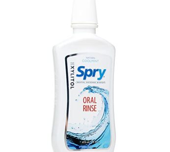 Spry Xylitol Mouthwash Fluoride Free, Oral Rinse with Enamel Support, Natural Cool Mint – 16 fl oz (Pack of 2)